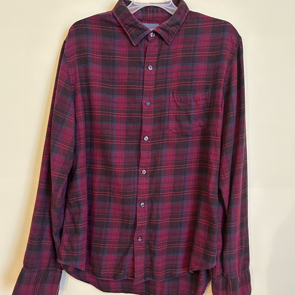 Bonobos Maroon/Blue/Black Plaid Button Down Long Sleeve Slim Fit Shirt
